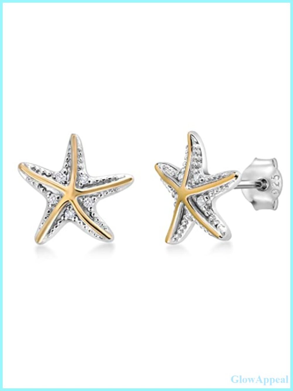 Starfish Stud Earrings 10K Yellow Gold 925 Sterling Silver Lab Grown Diamond